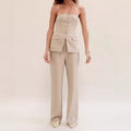 Elegant Dames Twinset | Tube Top met Knopen & Rechte Broek | Meerdere Kleuren
