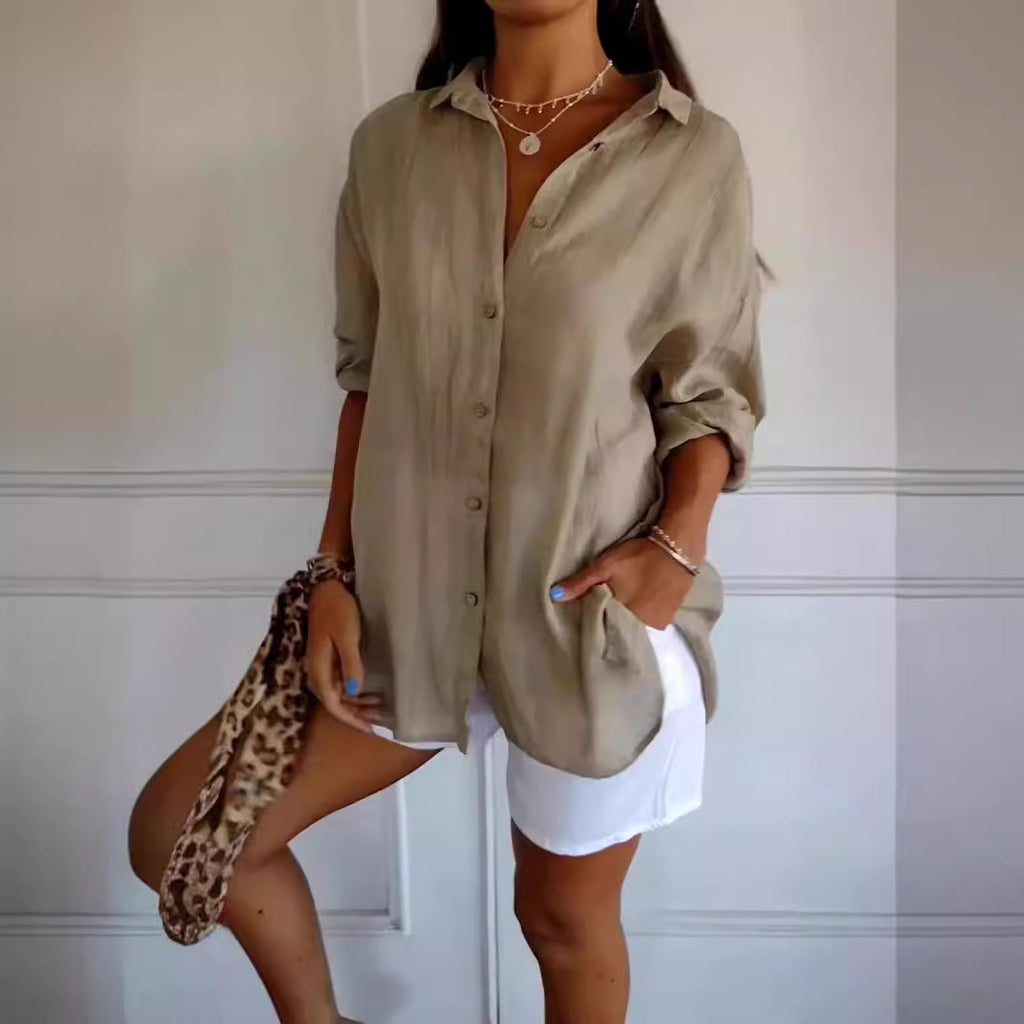 Damesblouse | Revers & Lange Mouwen | Geplooide Knoop Tops