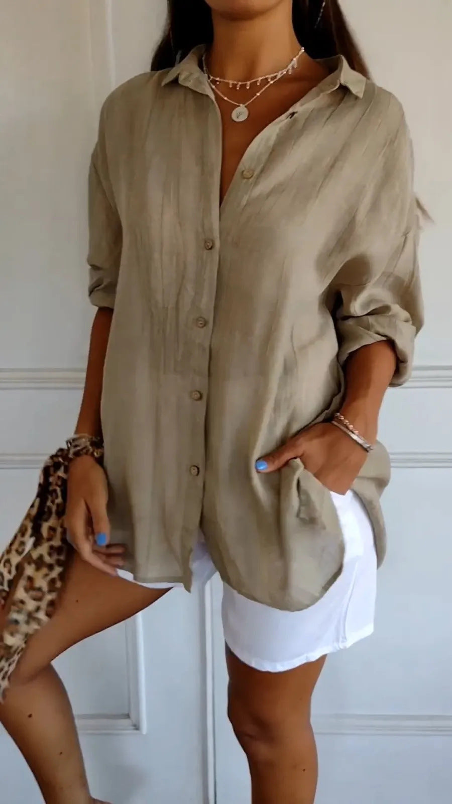 Damesblouse | Revers & Lange Mouwen | Geplooide Knoop Tops