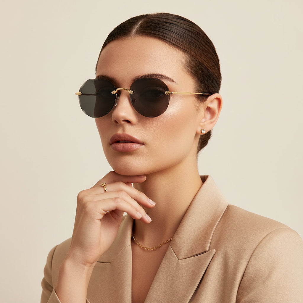 Trendy Randloze Zonnebril | Veelhoekig Design | UV-bescherming