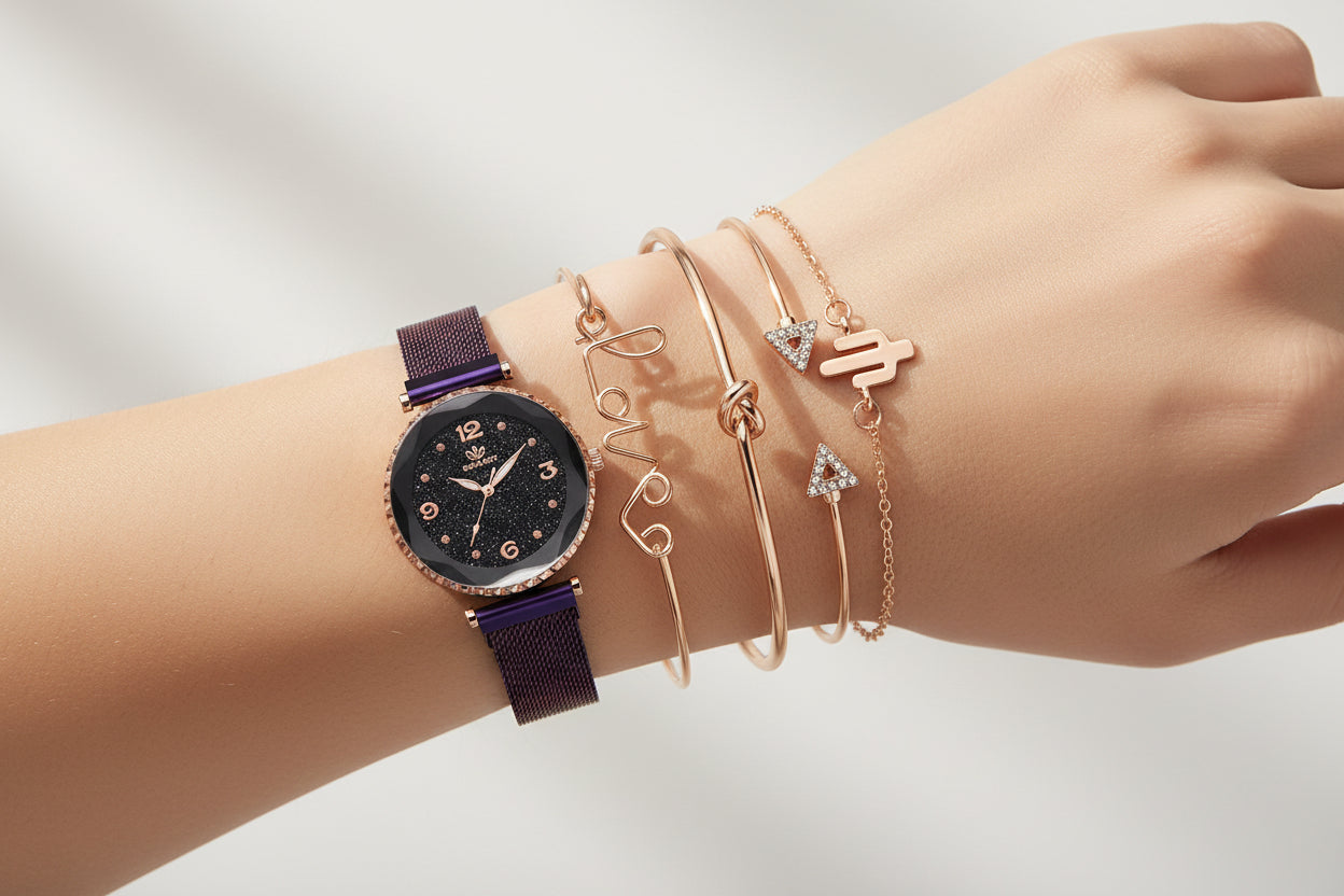 Sterrenhemel Dameshorloge – Magnetische Armband met Romeinse Cijfers