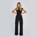 Elegante Mouwloze Jumpsuit | V-hals & Wijde Pijpen | Zwart, Wit & Khaki