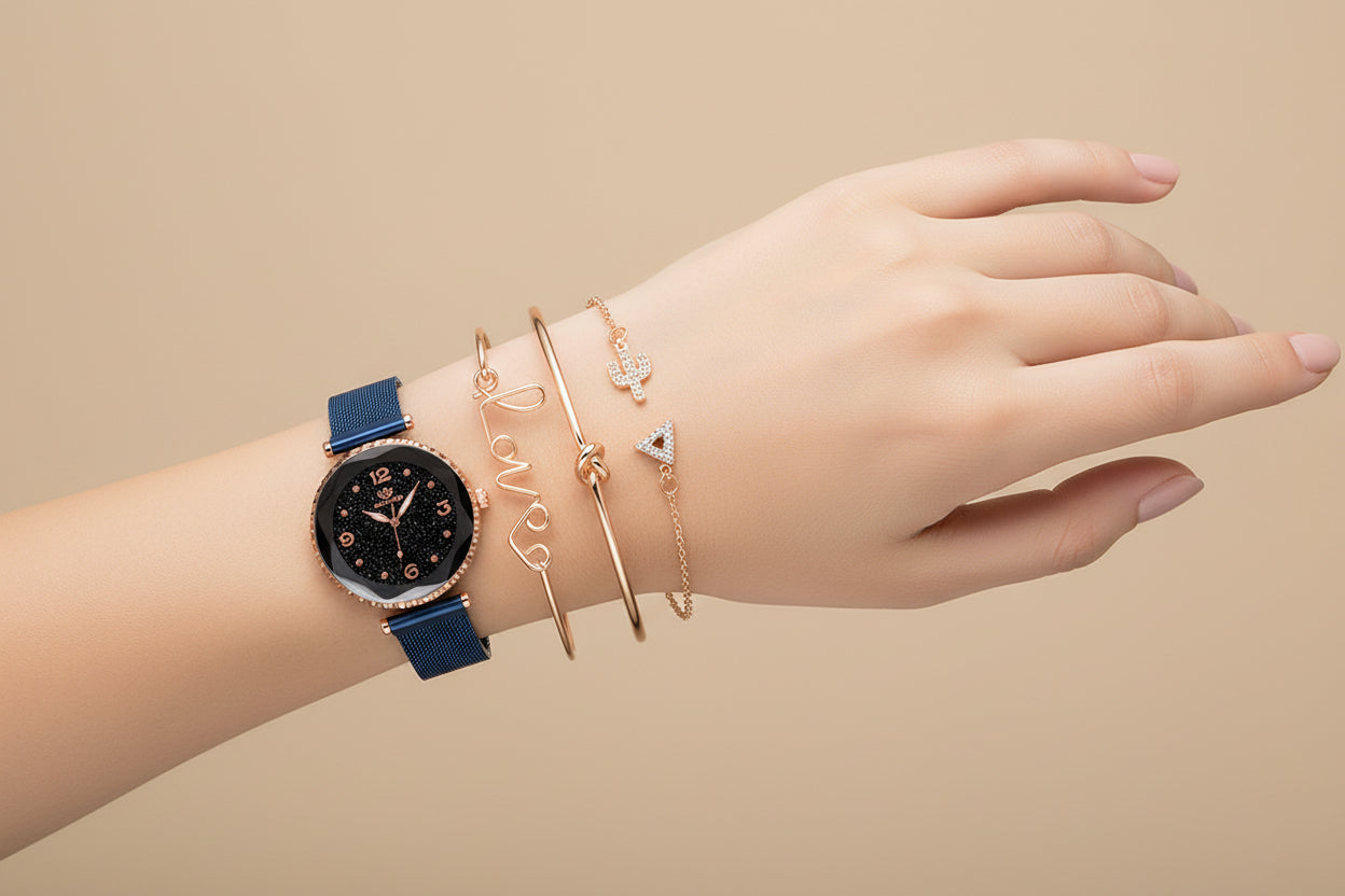 Sterrenhemel Dameshorloge – Magnetische Armband met Romeinse Cijfers