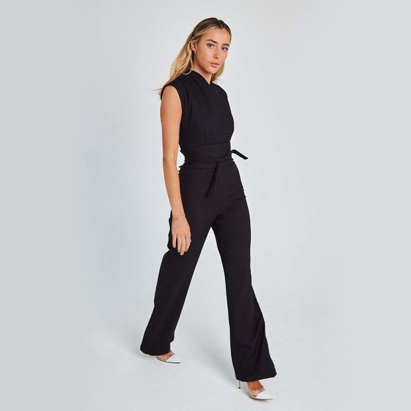 Elegante Mouwloze Jumpsuit | V-hals & Wijde Pijpen | Zwart, Wit & Khaki
