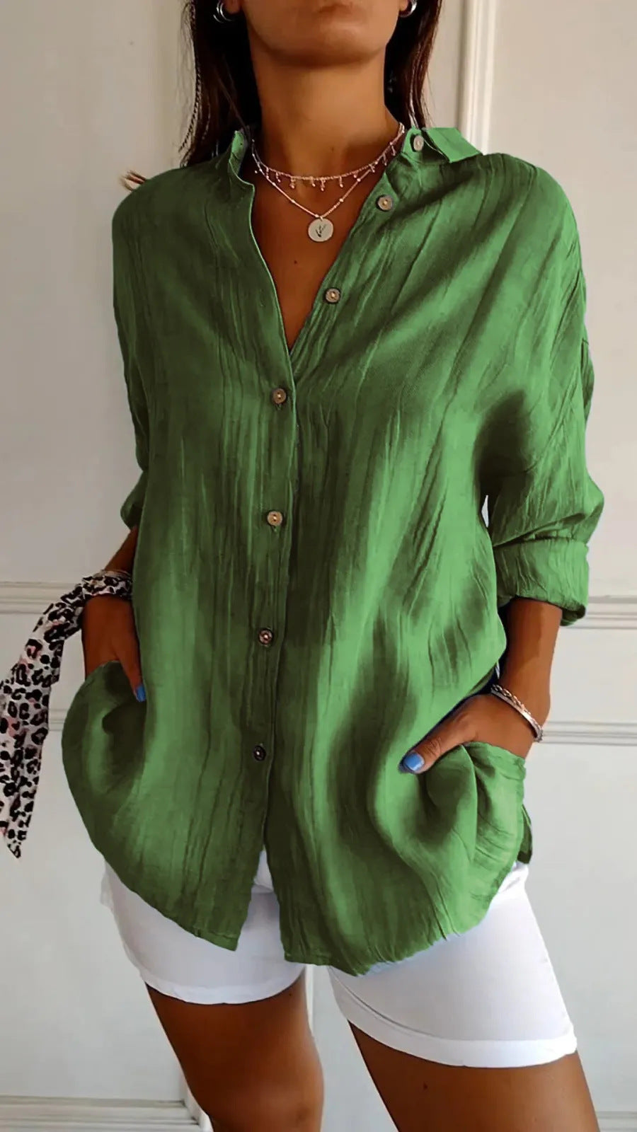 Damesblouse | Revers & Lange Mouwen | Geplooide Knoop Tops
