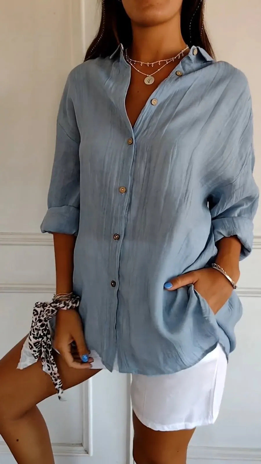 Damesblouse | Revers & Lange Mouwen | Geplooide Knoop Tops