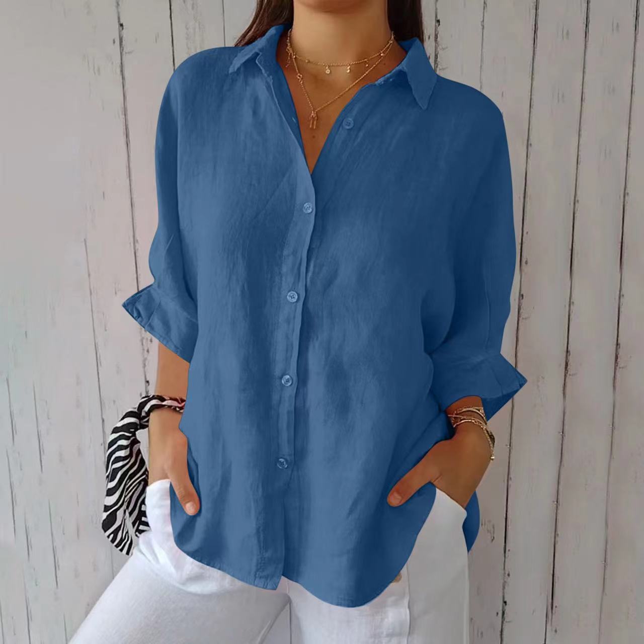 Damesblouse | Revers & Lange Mouwen | Geplooide Knoop Tops