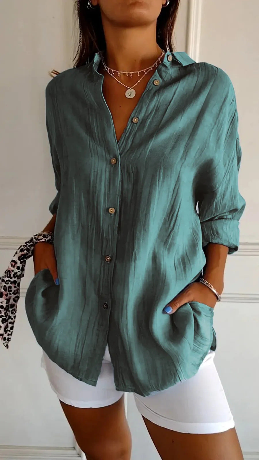 Damesblouse | Revers & Lange Mouwen | Geplooide Knoop Tops