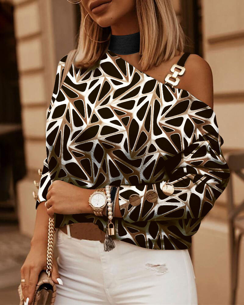 Dames Top | Lange Mouwen & Ketting Detail | Bedrukt & Stijlvol