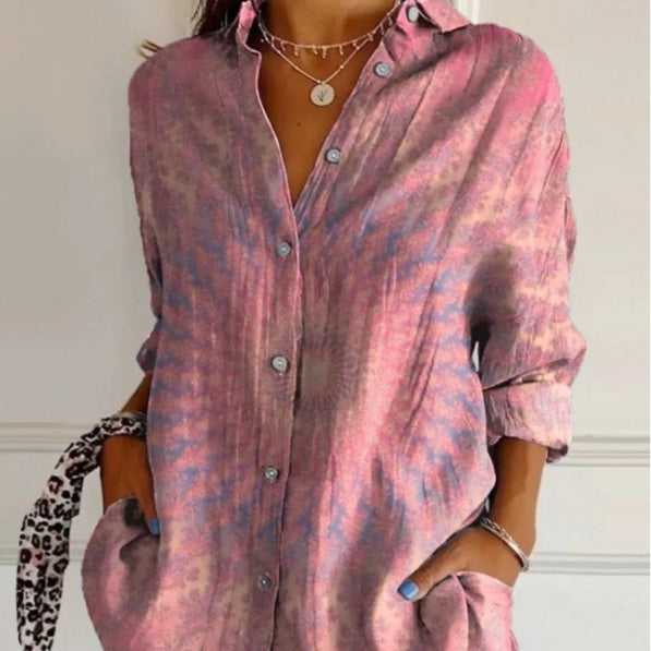 Damesblouse | Revers & Lange Mouwen | Geplooide Knoop Tops