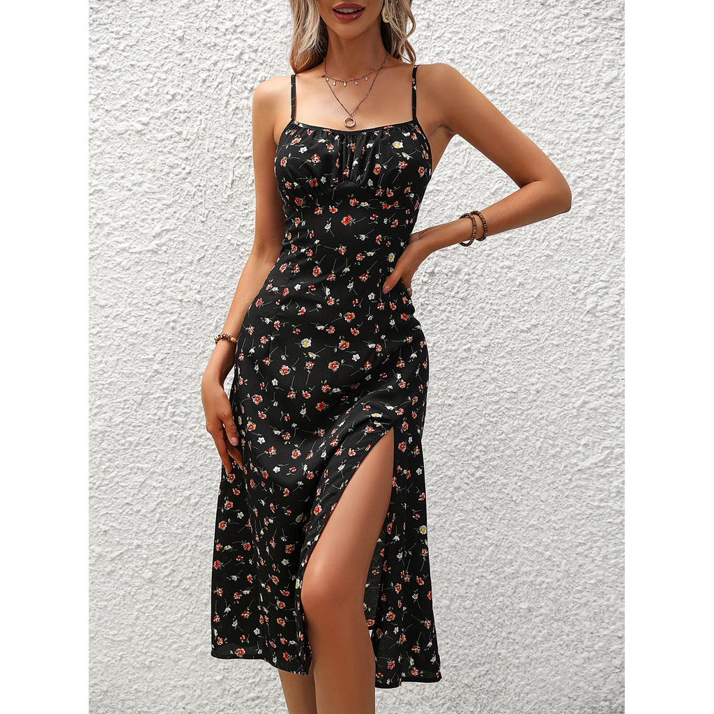 Sexy Maxi Jurk | Stippenprint & Split | Bretels Zomerjurk