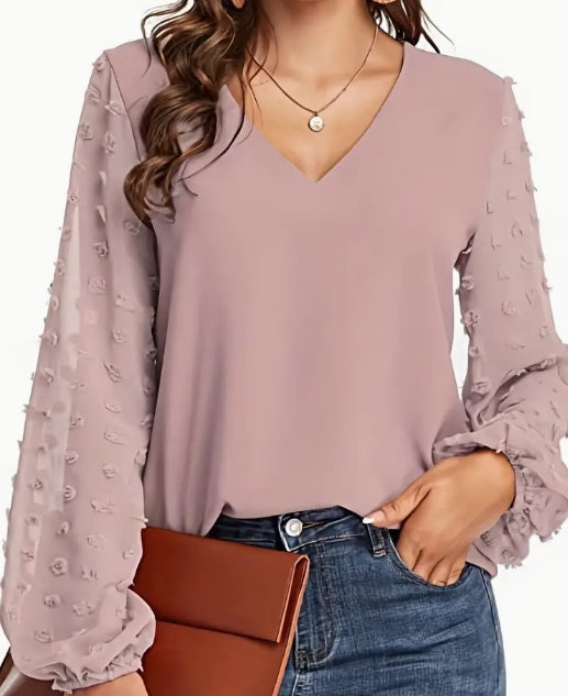 Swiss Dot Damesblouse | V-hals & Relaxed Fit | Lente & Herfst