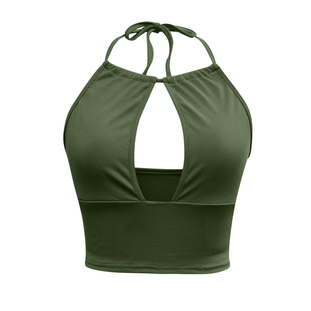 Sexy Halter Top | Uitgesneden Design & Hoge Elasticiteit | Groen, Zwart & Khaki