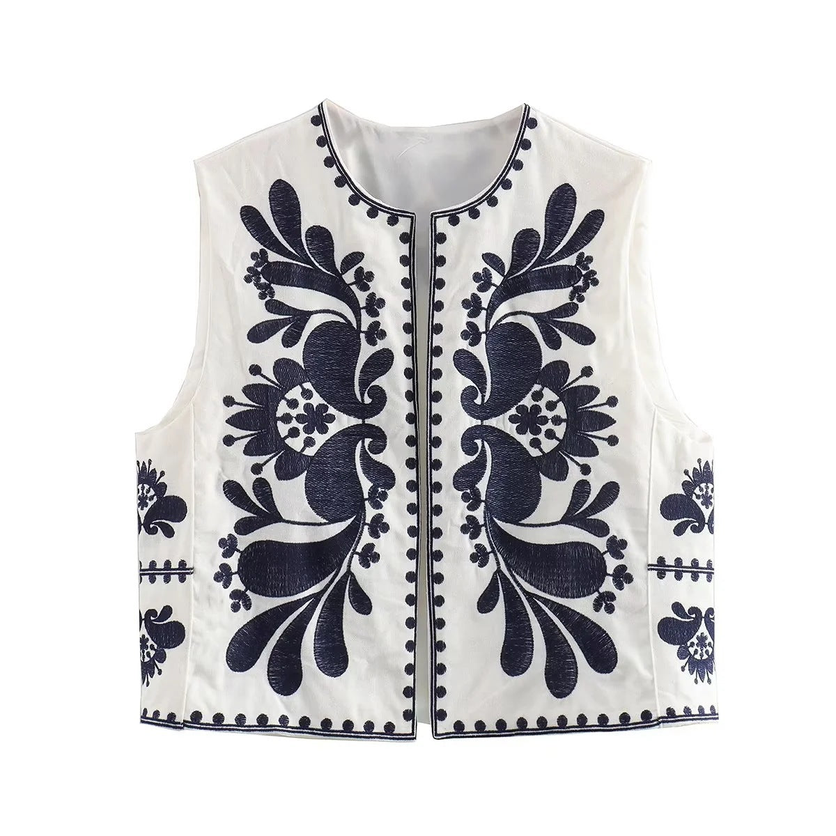 Geborduurde Gilet | Mouwloos & Bloemmotief | Folk Art Vest