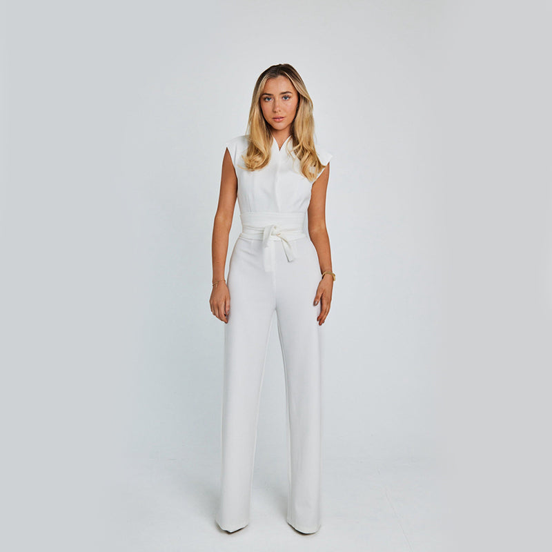 Elegante Mouwloze Jumpsuit | V-hals & Wijde Pijpen | Zwart, Wit & Khaki