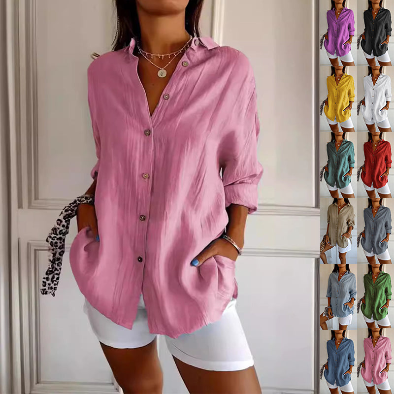 Damesblouse | Revers & Lange Mouwen | Geplooide Knoop Tops
