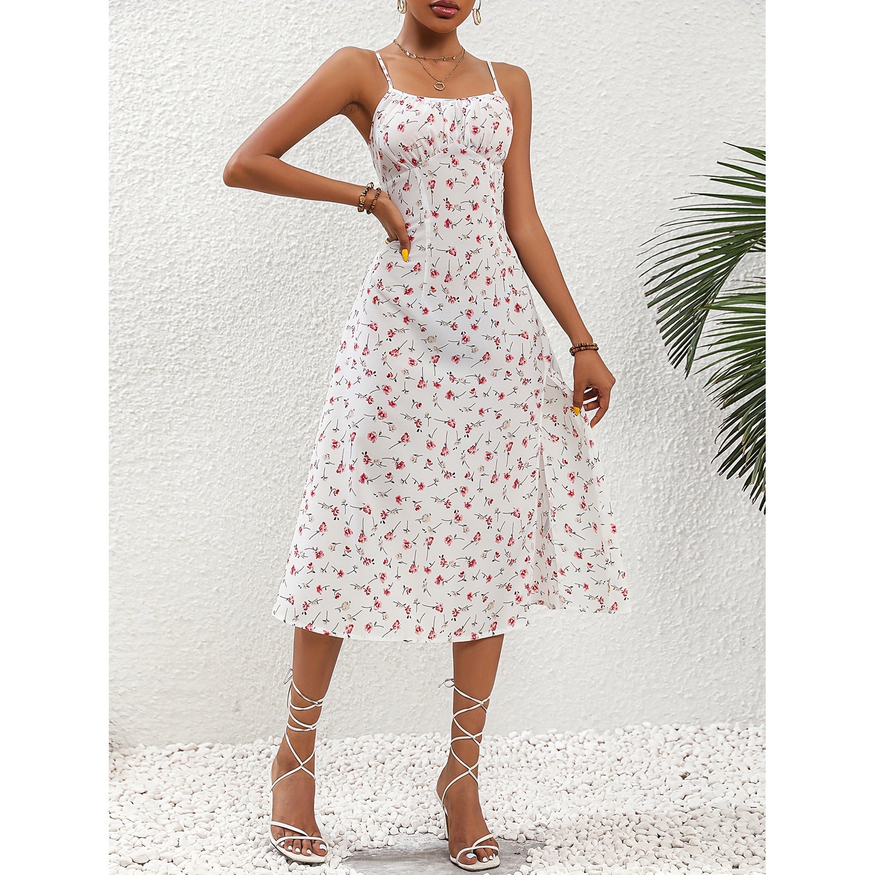 Sexy Maxi Jurk | Stippenprint & Split | Bretels Zomerjurk