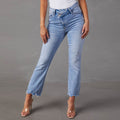 Trendy Dames Jeans | Hoge Taille & Destroyed Look | Lichtblauw