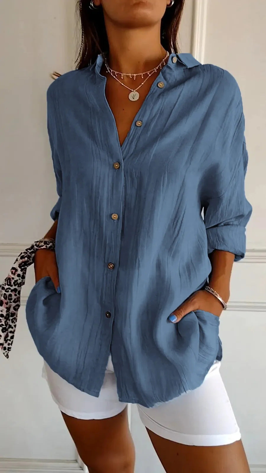 Damesblouse | Revers & Lange Mouwen | Geplooide Knoop Tops