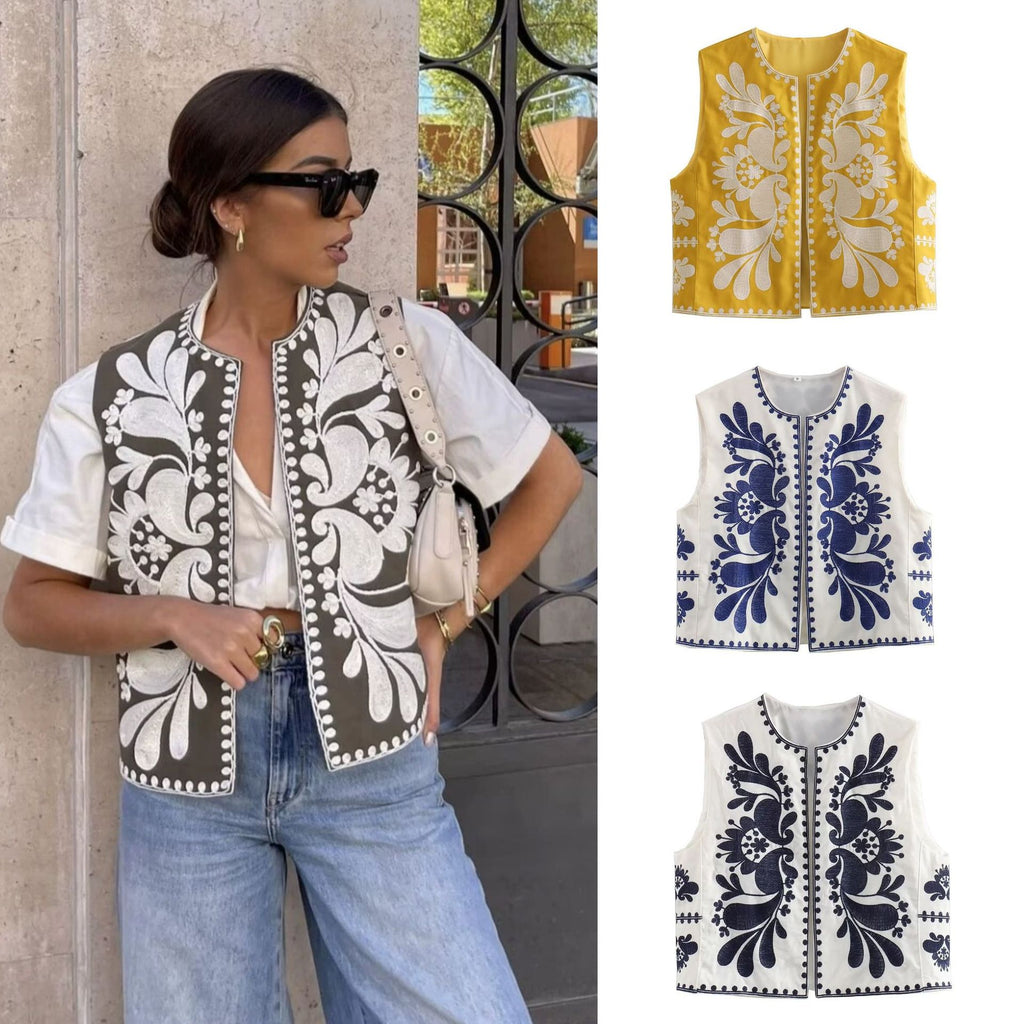 Geborduurde Gilet | Mouwloos & Bloemmotief | Folk Art Vest