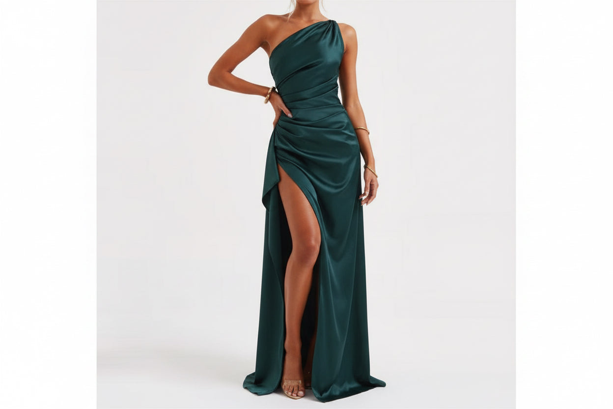 Sexy Satijnen Maxi Jurk | Één Schouder & Split | Meerdere Kleuren