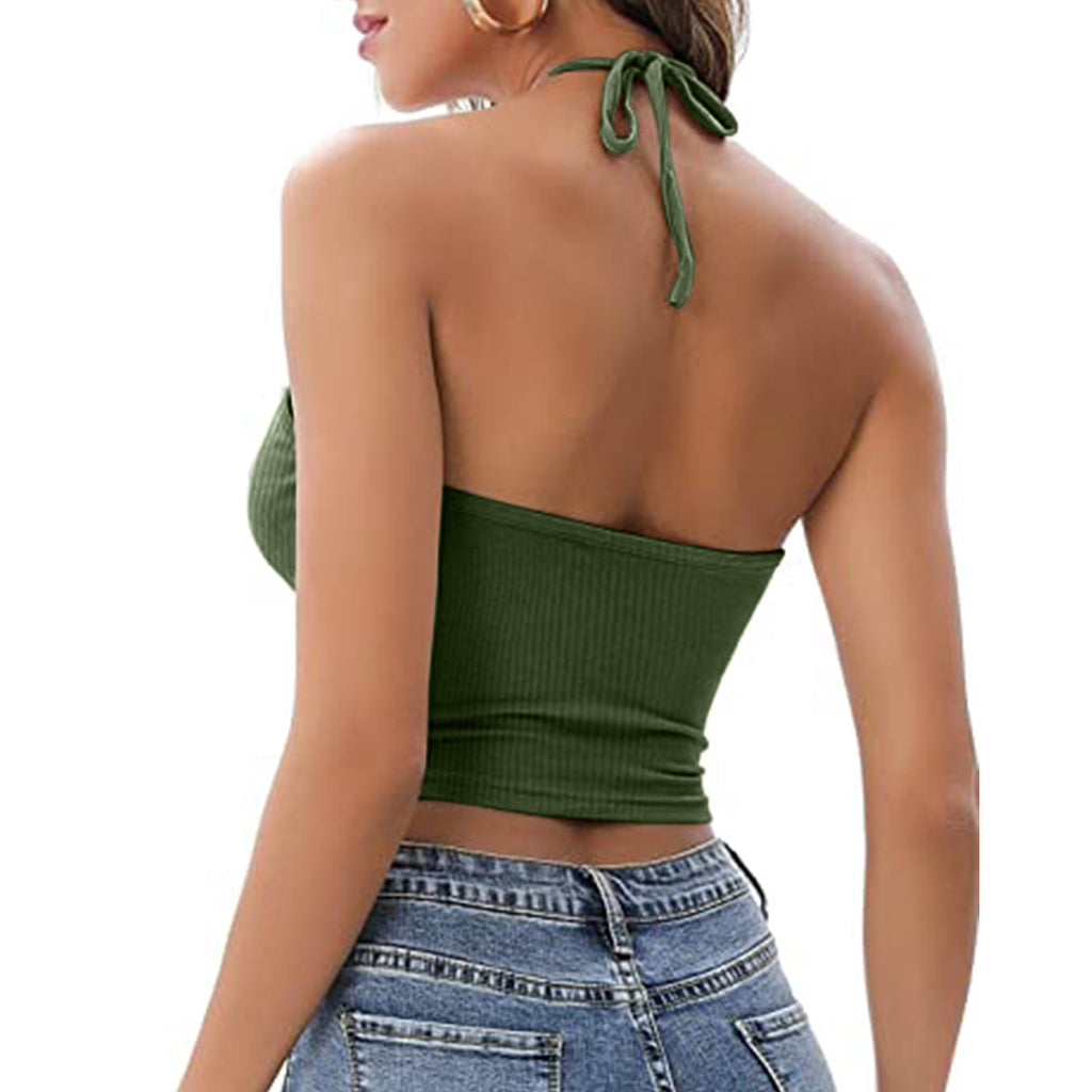Sexy Halter Top | Uitgesneden Design & Hoge Elasticiteit | Groen, Zwart & Khaki