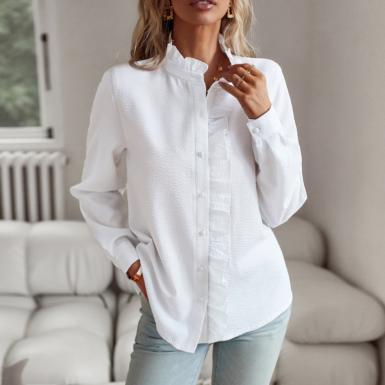 Gestreept Dameshemd | Lange Mouwen & Ruches | Casual Blouse