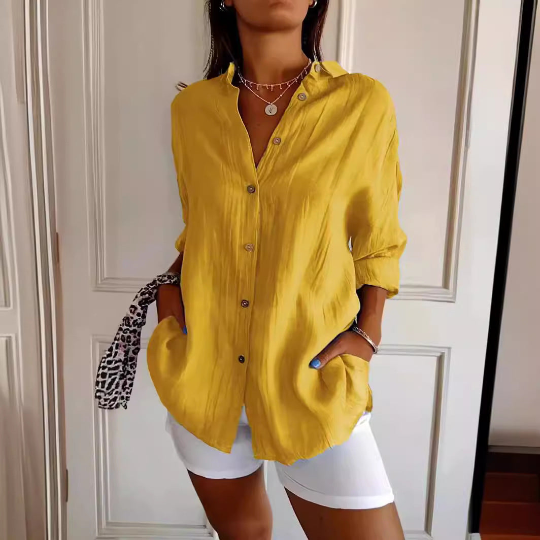 Damesblouse | Revers & Lange Mouwen | Geplooide Knoop Tops