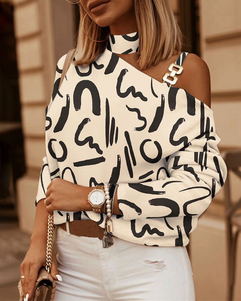 Dames Top | Lange Mouwen & Ketting Detail | Bedrukt & Stijlvol