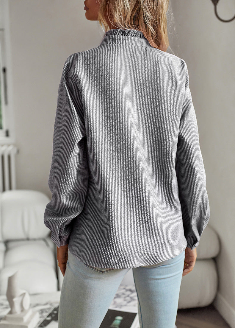 Gestreept Dameshemd | Lange Mouwen & Ruches | Casual Blouse