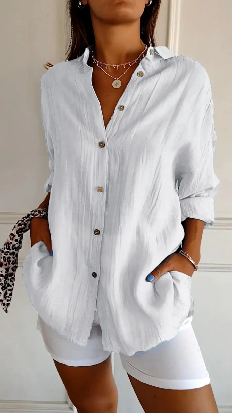Damesblouse | Revers & Lange Mouwen | Geplooide Knoop Tops